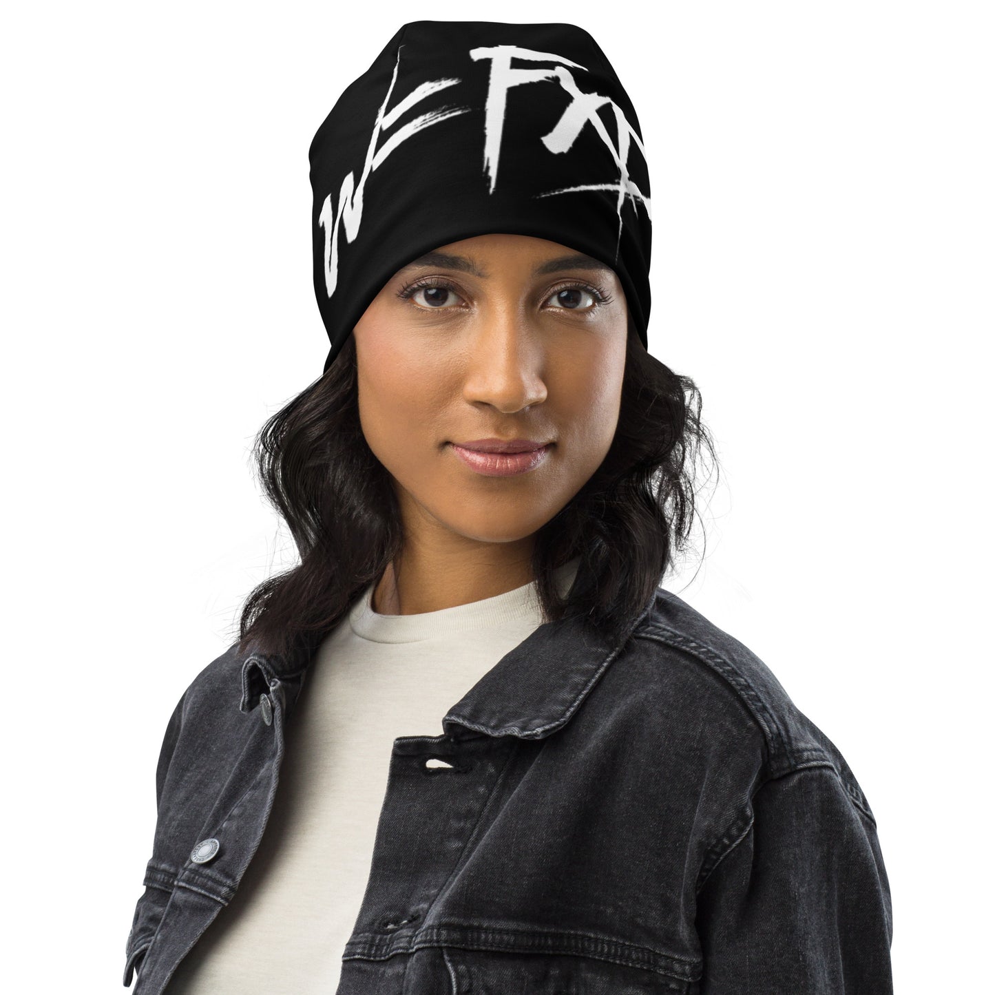 W=FXD White All-Over Black Beanie