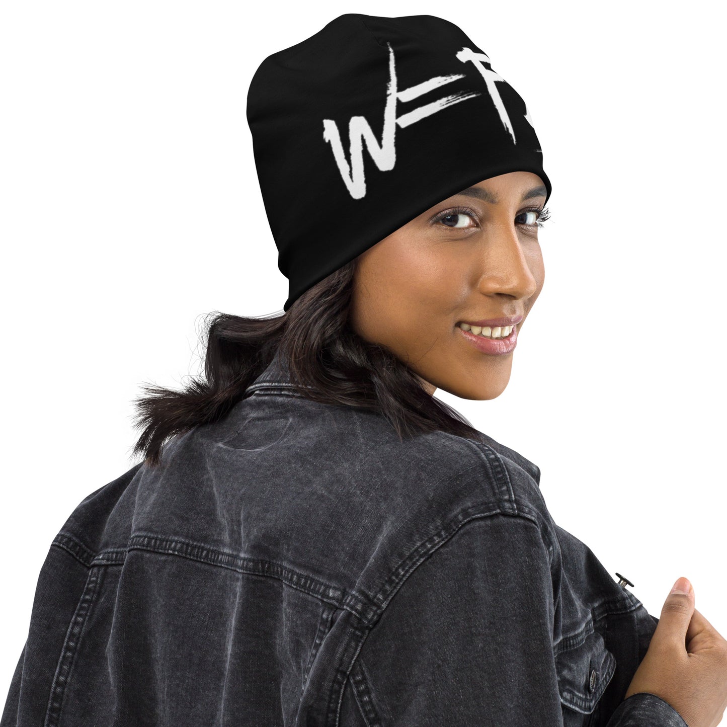 W=FXD White All-Over Black Beanie